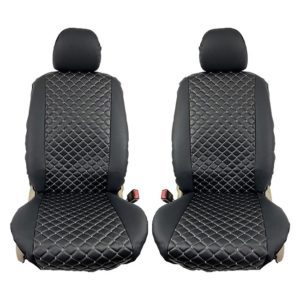 Ημικαλύμματα Καθισμάτων Αυτοκινήτου Δερματίνη Royal Μαύρα Με Γκρι Ραφή Ζευ 2Τμχ