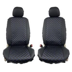 Ημικαλύμματα Καθισμάτων Aυτοκινήτου Δερματίνη Royal Μαύρα  Με Μπλε Ραφή Ζευ 2Τμχ