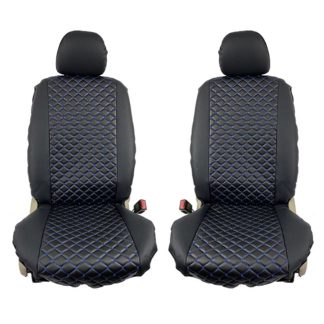 Ημικαλύμματα Καθισμάτων Aυτοκινήτου Δερματίνη Royal Μαύρα Με Μπλε Ραφή Ζευ 2Τμχ