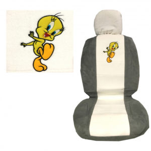 Ημικαλύμματα Καθισμάτων Αυτοκινήτου Πετσετέ Happy Tweety Γκρι-Άσπρο Ζευ 4Τμχ
