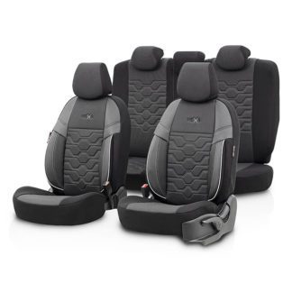 Καλύμματα Αυτοκινήτου Otom Hexa Design Universal Jacquard / Rachel / Δερματίνη Σετ Εμπρός / Πίσω Μαύρο - Γκρι HEX-2805 11 Τεμάχια