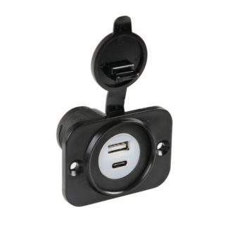 ΠΡΙΖΑ USB ΜΕ ΚΑΠΑΚΙ ΚΑΙ 2 ΘΥΡΕΣ USB (A+C) 12/24V 3000mA 15W ΜΑΥΡΗ FAST CHARGE LAMPA - 1 TEM.