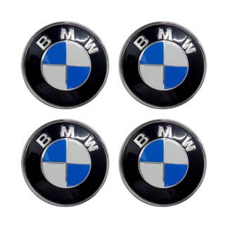 BMW ΚΟΥΜΠΩΤΕΣ ΚΑΜΠΥΛΩΤΕΣ ΤΑΠΕΣ ΚΕΝΤΡΟΥ ΖΑΝΤΑΣ ΜΑΥΡΟ/ΜΠΛΕ/ΧΡΩΜΙΟ (ΕΣΩΤΕΡ. 66 mm & ΕΞΩΤΕΡ. 69 mm) - 4 ΤΕΜ.