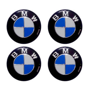 BMW ΚΟΥΜΠΩΤΕΣ ΤΑΠΕΣ ΚΕΝΤΡΟΥ ΖΑΝΤΑΣ ΜΑΥΡΟ/ΜΠΛΕ/ΧΡΩΜΙΟ (ΕΣΩΤΕΡ. 56 mm ΚΑΙ ΕΞΩΤΕΡ. 58 mm) – 4 ΤΕΜ.