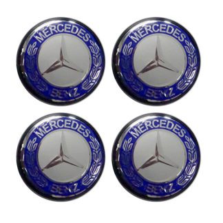MERCEDES ΤΑΠΕΣ ΚΕΝΤΡΟΥ ΖΑΝΤΑΣ ΜΠΛΕ/ΧΡΩΜΙΟ ΚΟΥΜΠΩΤΕΣ (ΕΣΩΤΕΡ. 56mm ΚΑΙ ΕΞΩΤΕΡ. 58mm) 4ΤΕΜ.