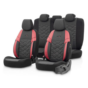 Καλύμματα Αυτοκινήτου Otom Hexa Design Universal Jacquard / Rachel / Δερματίνη Σετ Εμπρός / Πίσω Μαύρο – Κόκκινο HEX-2801 11 Τεμάχια