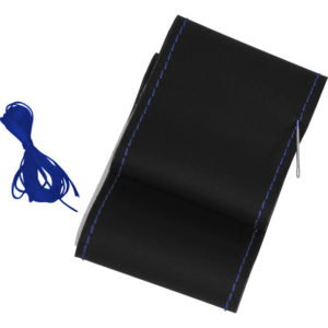 Κάλυμμα Τιμονιού Αυτοκινήτου Δερμάτινο Ραφτό Εξώγαζο Μαύρο Με Μπλε Γαζιά Medium 38cm 1 Τεμάχιο