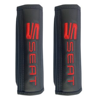 Μαξιλαράκια ζώνης SEAT 22 X 7,5 cm από PVC δερματίνη σε μαύρο χρώμα με κόκκινο, ραμμένο logo και αυτοκόλλητες ταινίες τύπου velcro Race Axion - 2 τεμάχια