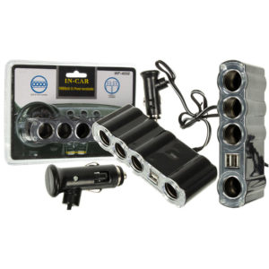 Διακλαδωτής – Πολύμπριζο Αναπτήρα In-Car Wf-4008 Τετραπλός 12/24V Με 2USB 1Τμχ