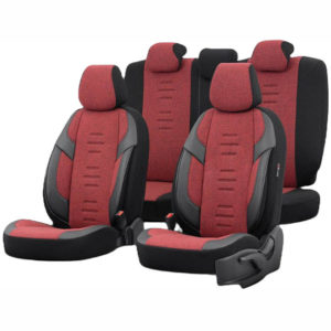 Καλύμματα Αυτοκινήτου Otom Throne Universal Λινό Ύφασμα / Rachel / Δερματίνη Σετ Εμπρός / Πίσω Κόκκινο – Μαύρο THR-103 11 Τεμάχια