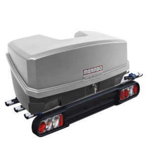 Πλήρες σετ με Βάση Ποδηλάτου Κοτσαδόρου RACE 3  για 3 ποδήλατα ή 1 E-bike και Μπαγκαζιέρα Κοτσαδόρου Nekkar Silver 300 σε ασημί με μαύρο χρώμα και ματ ανάγλυφη υφή Menabo – 2 τεμ.