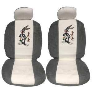 Ημικαλύμματα Καθισμάτων Αυτοκινήτου Πετσετέ Bugs Bunny Με Γράμματα Γκρι-Άσπρο Ζευ 4Τμχ