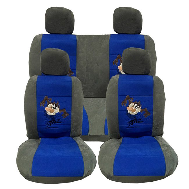 Καλύμματα Αυτοκινήτου Βελούδο Taz Μπλε-Γκρι Με 2 Φερμουάρ Σετ 8 Τεμάχια