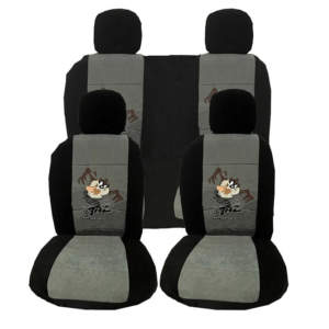 Καλύμματα Αυτοκινήτου Βελούδο Taz Μαύρο-Γκρι Με 2 Φερμουάρ Σετ 8 Τεμάχια