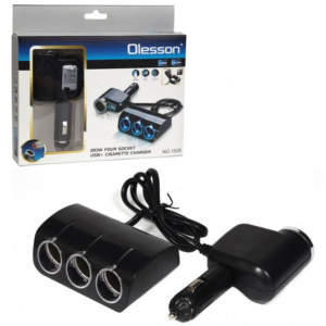 Διακλαδωτής – Πολύμπριζο Αναπτήρα Olessom 1528 12/24V Μονός Και Τριπλός Με 1USB 1Τμχ